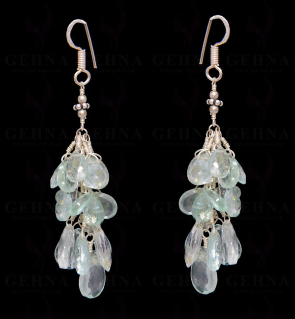 Aquamarine Gemstone Faceted Almond Shape Earring In .925 Sterling Silver ES-1667