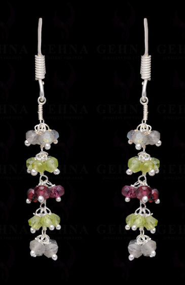 Garnet, Peridot & Labradorite Gemstone Bead Earring In .925 Sterling Silver ES-1670