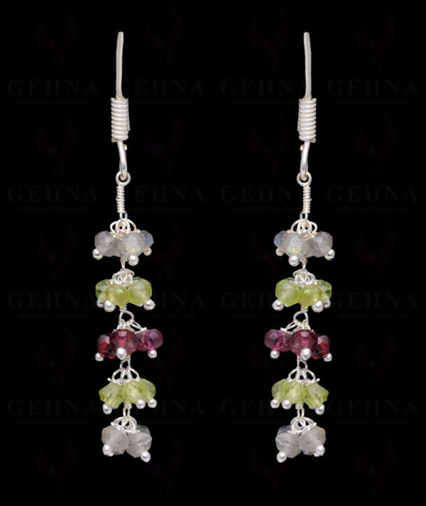 Garnet, Peridot & Labradorite Gemstone Bead Earring In .925 Sterling Silver ES-1670