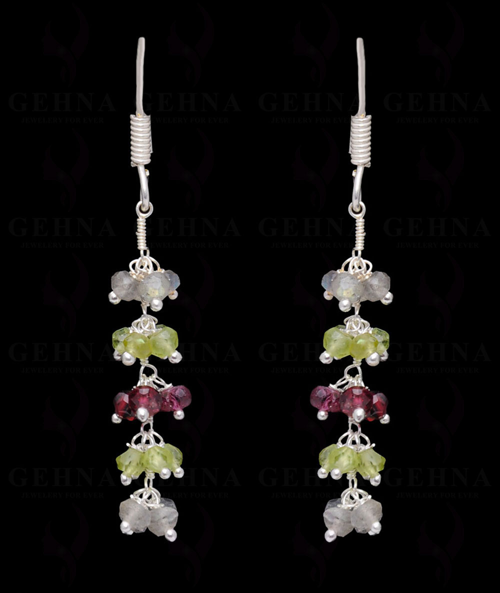 Garnet, Peridot & Labradorite Gemstone Bead Earring In .925 Sterling Silver ES-1670