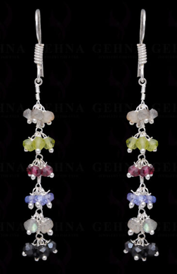 Multi Color Gemstone Faceted Bead Earring In .925 Sterling Silver ES-1671