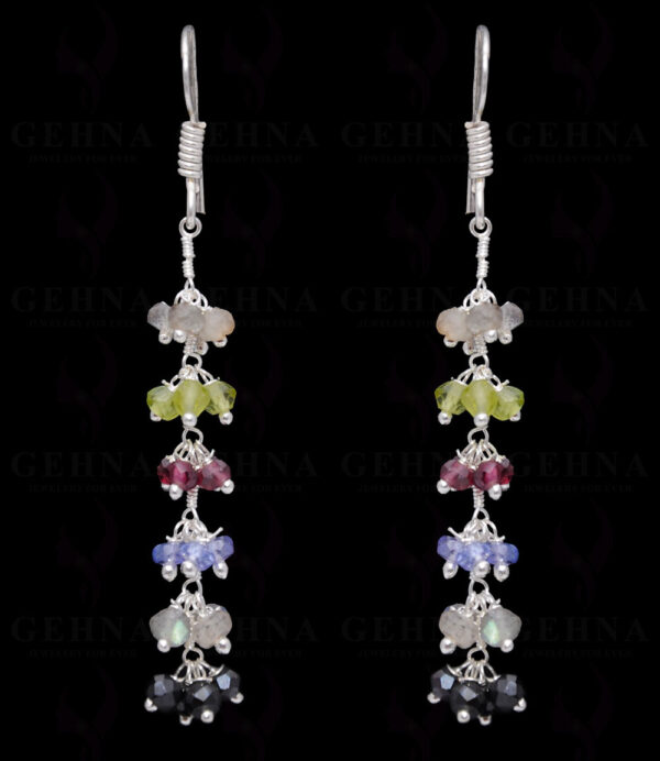 Multi Color Gemstone Faceted Bead Earring In .925 Sterling Silver ES-1671