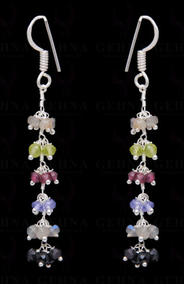 Multi Color Gemstone Faceted Bead Earring In .925 Sterling Silver ES-1671