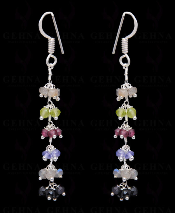 Multi Color Gemstone Faceted Bead Earring In .925 Sterling Silver ES-1671