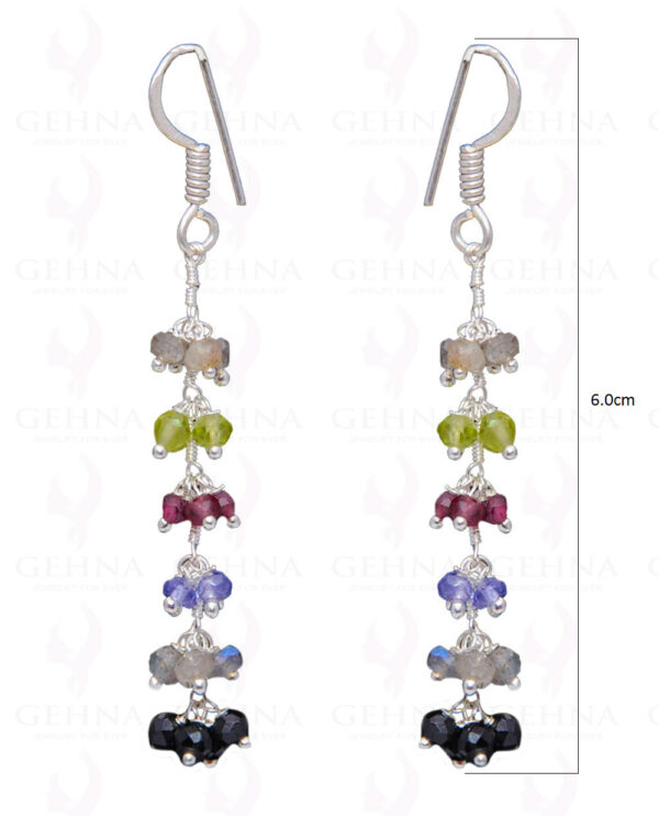 Multi Color Gemstone Faceted Bead Earring In .925 Sterling Silver ES-1671