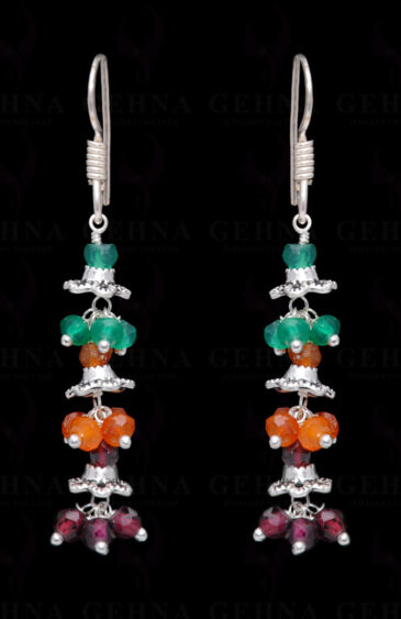 Carnelian, Onyx Garnet Gemstone Bead Earring In .925 Sterling Silver ES-1673