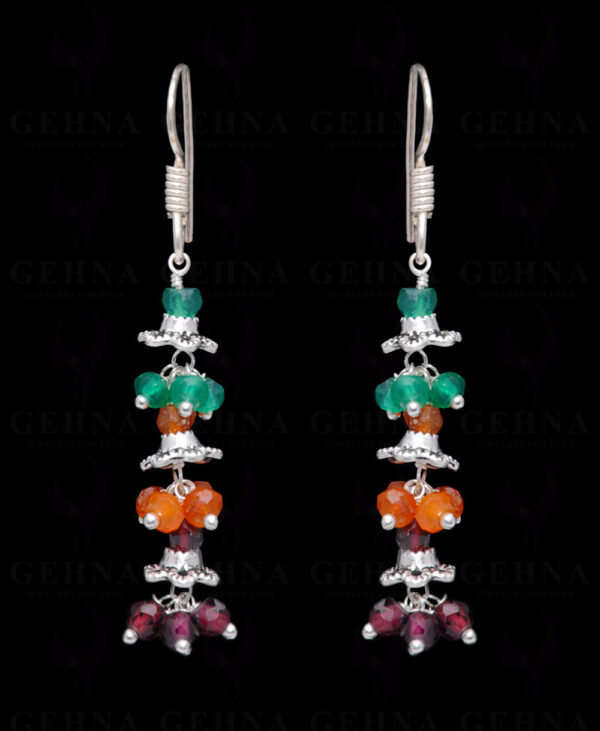 Carnelian, Onyx Garnet Gemstone Bead Earring In .925 Sterling Silver ES-1673