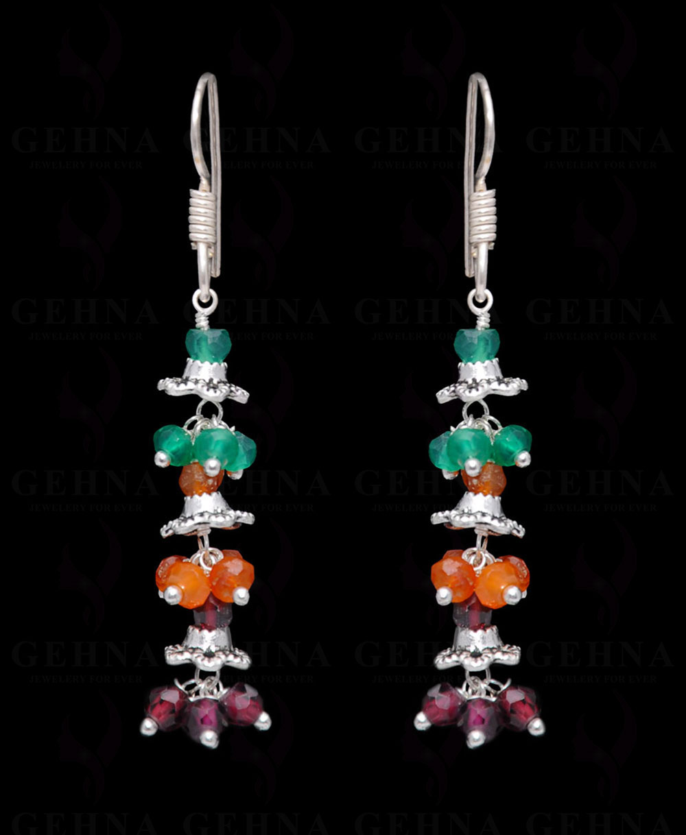 Carnelian, Onyx Garnet Gemstone Bead Earring In .925 Sterling Silver ES-1673