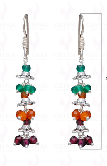 Carnelian, Onyx Garnet Gemstone Bead Earring In .925 Sterling Silver ES-1673