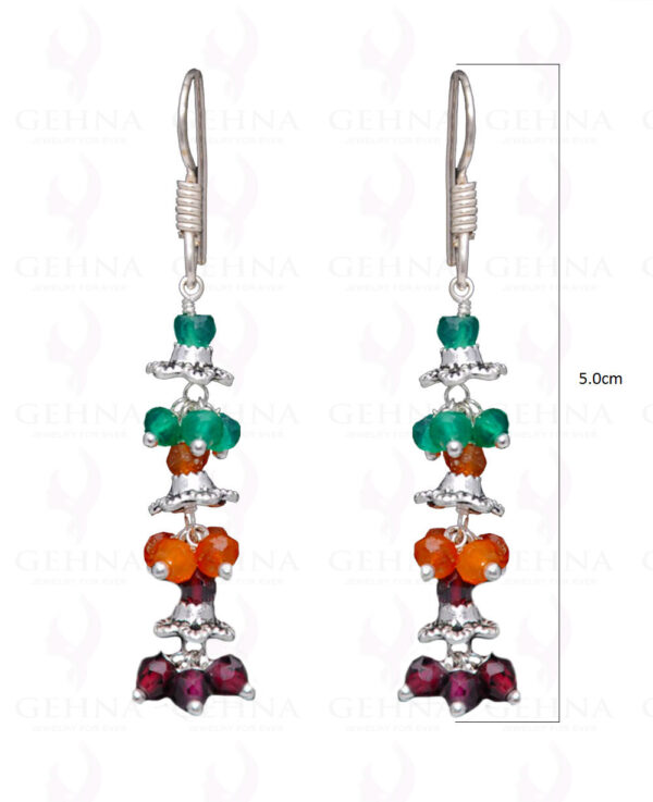 Carnelian, Onyx Garnet Gemstone Bead Earring In .925 Sterling Silver ES-1673