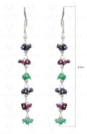 Sapphire & Multicolor Gemstone Bead Earring In .925 Sterling Silver ES-1674