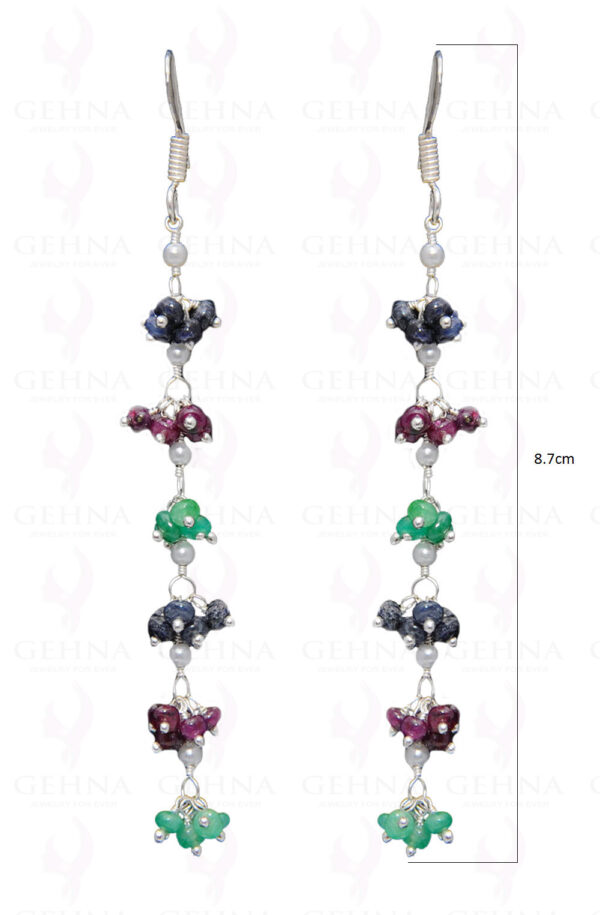 Sapphire & Multicolor Gemstone Bead Earring In .925 Sterling Silver ES-1674