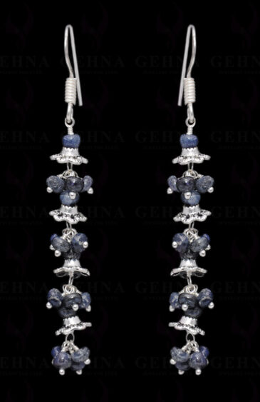 Blue Sapphire Gemstone Bead Earring In .925 Sterling Silver ES-1675