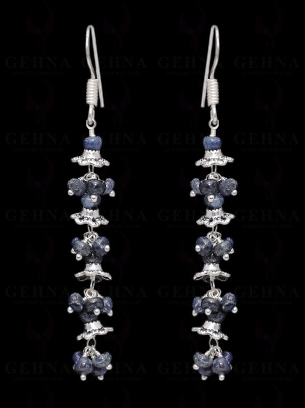 Blue Sapphire Gemstone Bead Earring In .925 Sterling Silver ES-1675