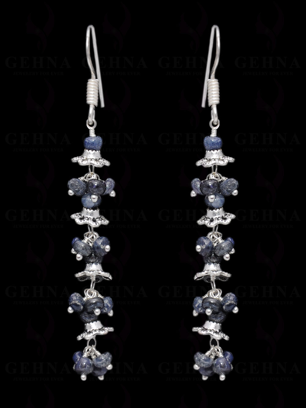 Blue Sapphire Gemstone Bead Earring In .925 Sterling Silver ES-1675