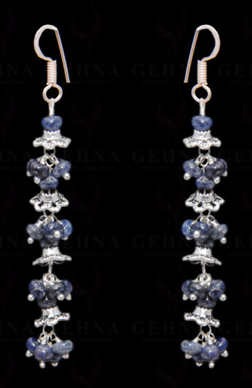 Blue Sapphire Gemstone Bead Earring In .925 Sterling Silver ES-1675