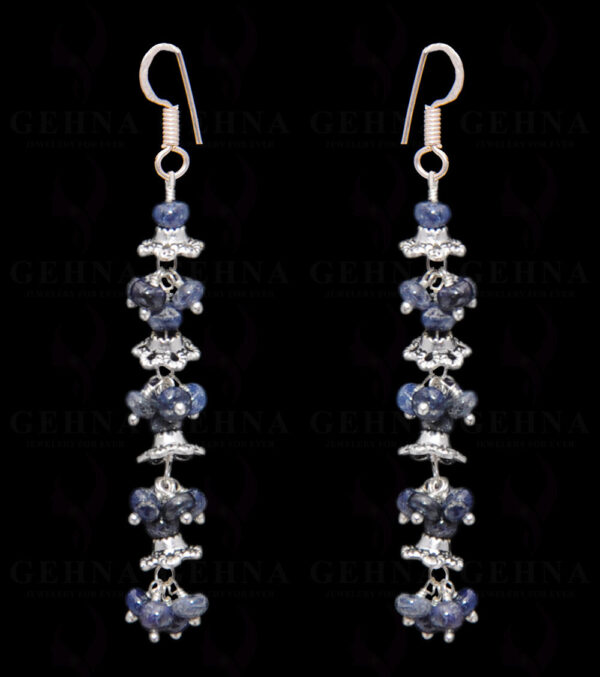 Blue Sapphire Gemstone Bead Earring In .925 Sterling Silver ES-1675