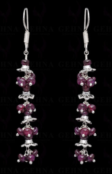 Ruby Gemstone Bead Earring In .925 Sterling Silver ES-1676