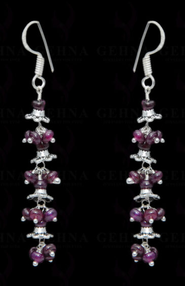 Ruby Gemstone Bead Earring In .925 Sterling Silver ES-1676