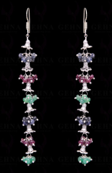 Pearl & Multicolor Gemstone Bead Earring In .925 Sterling Silver ES-1677
