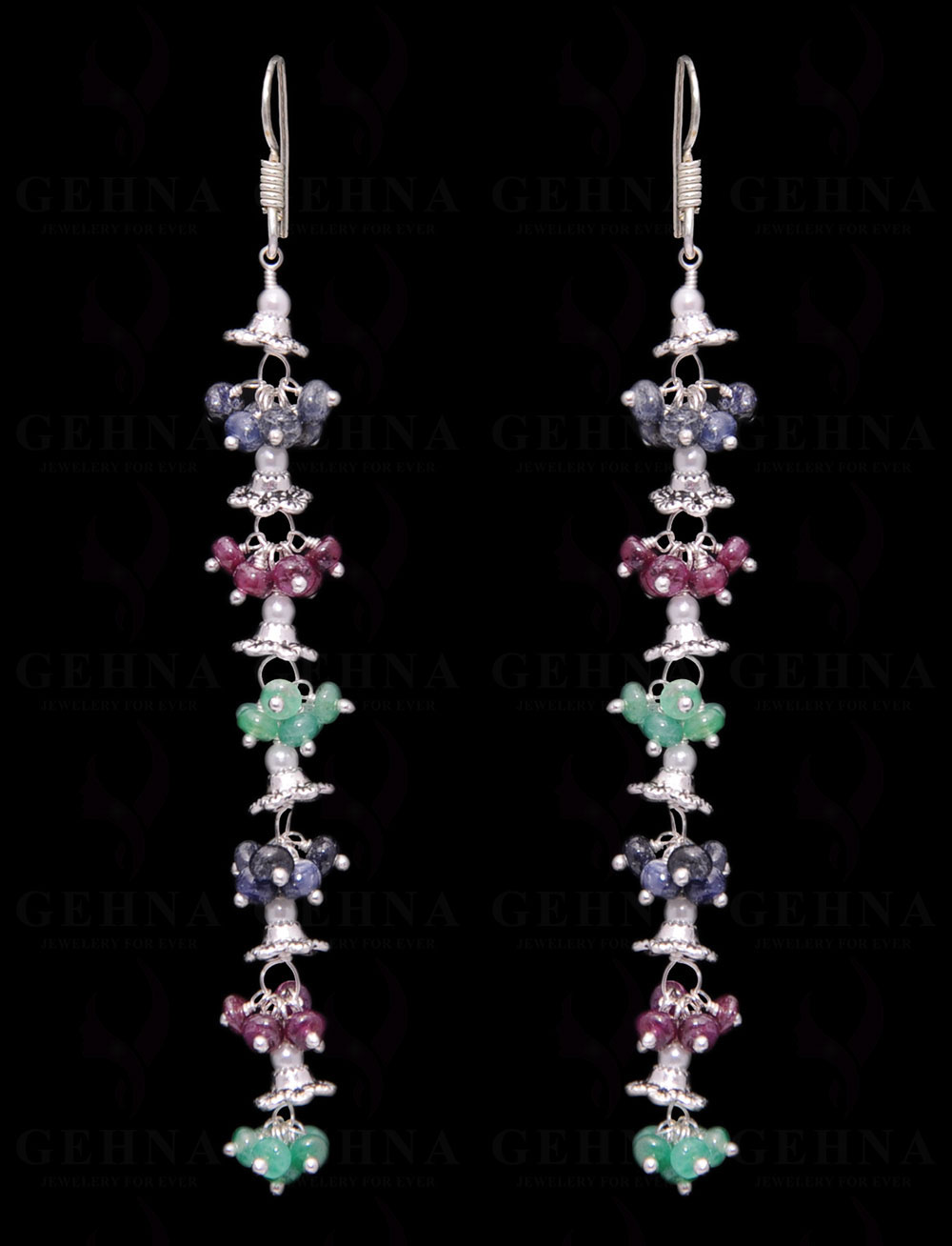 Pearl & Multicolor Gemstone Bead Earring In .925 Sterling Silver ES-1677