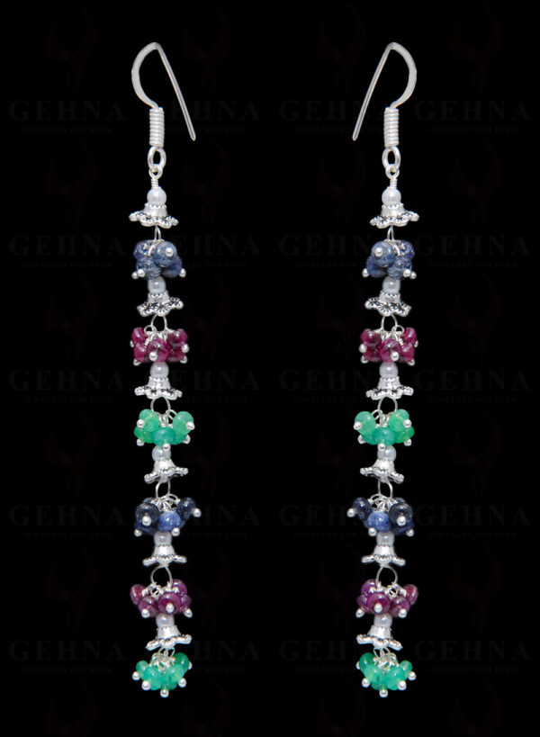 Pearl & Multicolor Gemstone Bead Earring In .925 Sterling Silver ES-1677