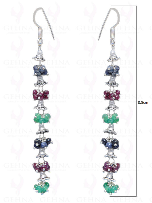 Pearl & Multicolor Gemstone Bead Earring In .925 Sterling Silver ES-1677