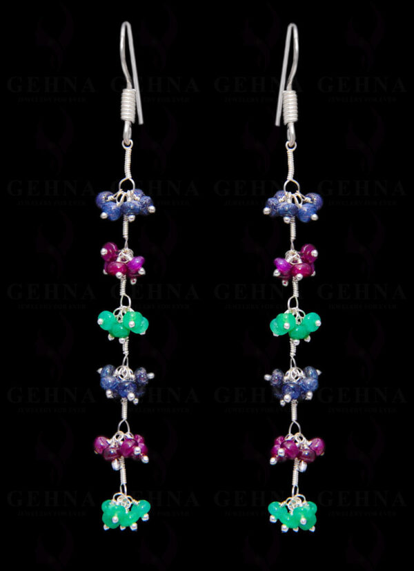 Ruby & Multicolor Gemstone Bead Earring In .925 Sterling Silver ES-1678