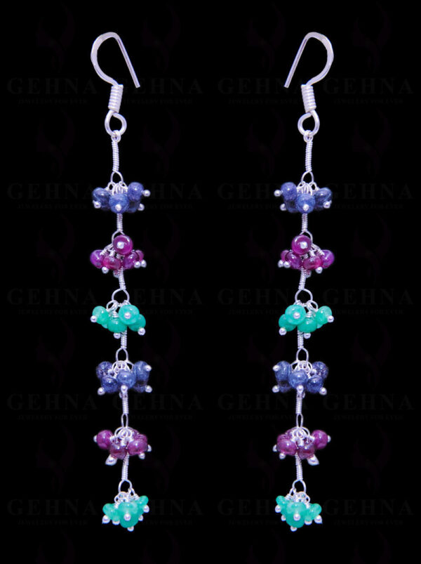 Ruby & Multicolor Gemstone Bead Earring In .925 Sterling Silver ES-1678