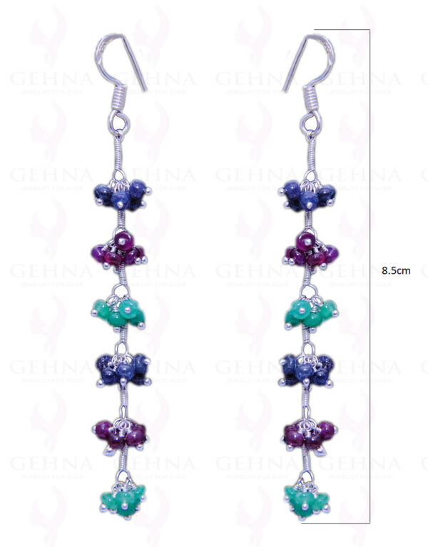 Ruby & Multicolor Gemstone Bead Earring In .925 Sterling Silver ES-1678