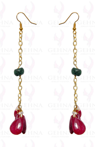 Pearl, Ruby & Emerald Gemstone Bead Earring In .925 Sterling Silver ES-1679