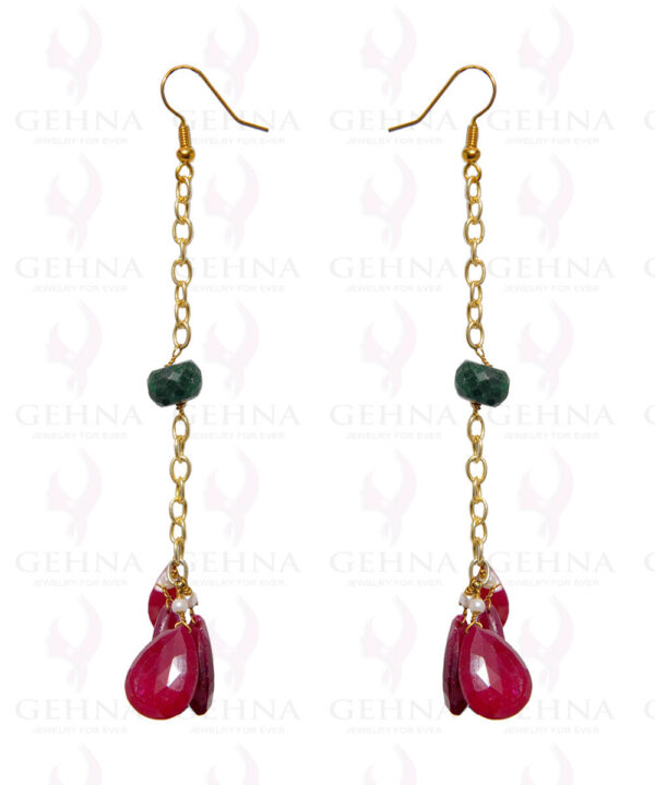 Pearl, Ruby & Emerald Gemstone Bead Earring In .925 Sterling Silver ES-1679