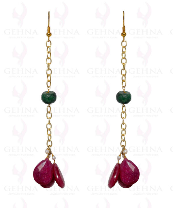 Pearl, Ruby & Emerald Gemstone Bead Earring In .925 Sterling Silver ES-1679