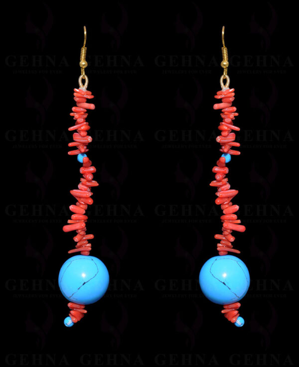 Natural Coral & Turquoise Gemstone Earring In .925 Sterling Silver ES-1680