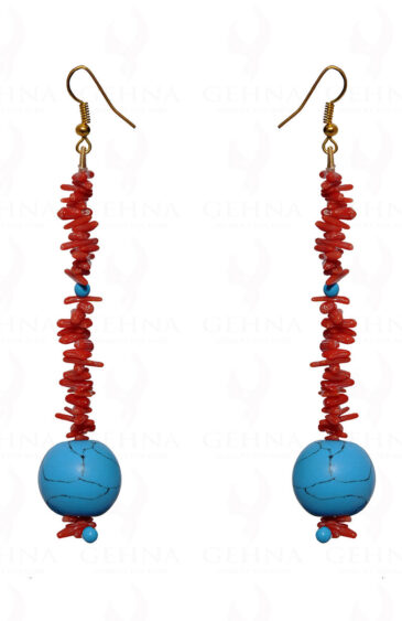 Natural Coral & Turquoise Gemstone Earring In .925 Sterling Silver ES-1680