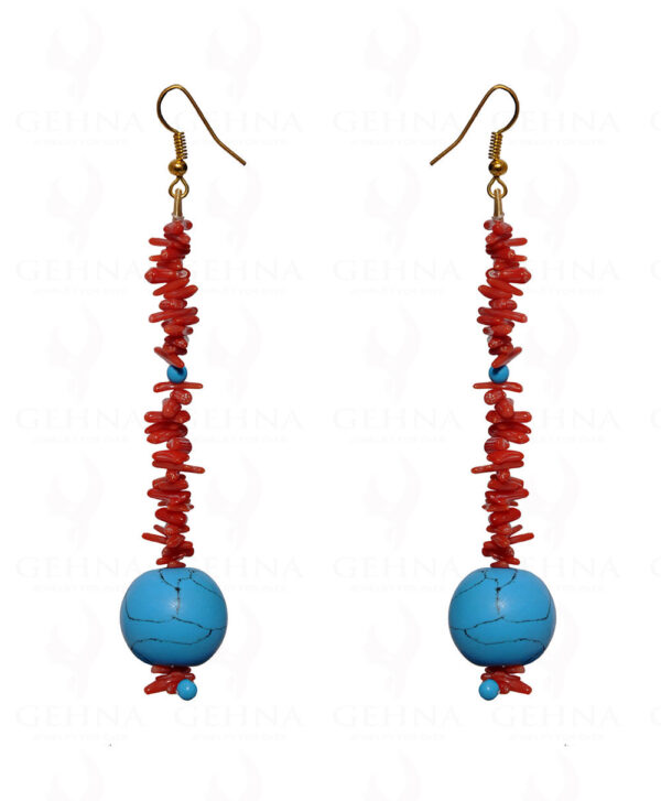 Natural Coral & Turquoise Gemstone Earring In .925 Sterling Silver ES-1680