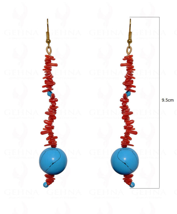 Natural Coral & Turquoise Gemstone Earring In .925 Sterling Silver ES-1680