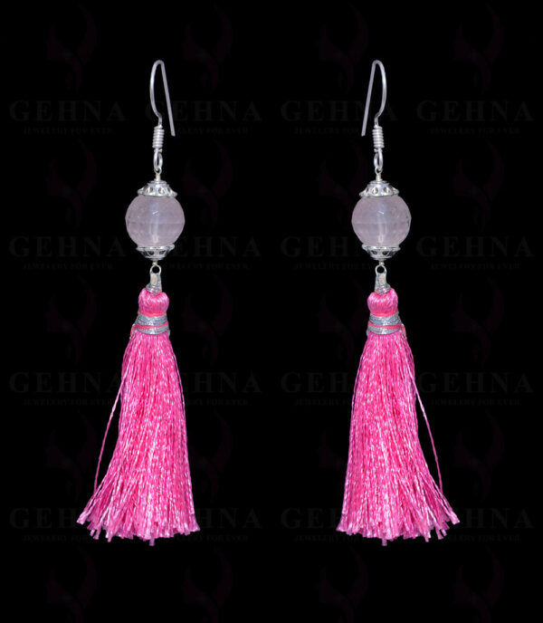 Rose Quartz Gemstone Faceted Bead Earring With Tassel ES-1681