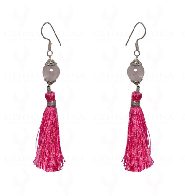 Rose Quartz Gemstone Faceted Bead Earring With Tassel ES-1681