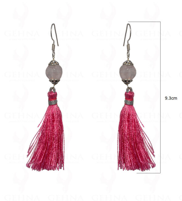 Rose Quartz Gemstone Faceted Bead Earring With Tassel ES-1681