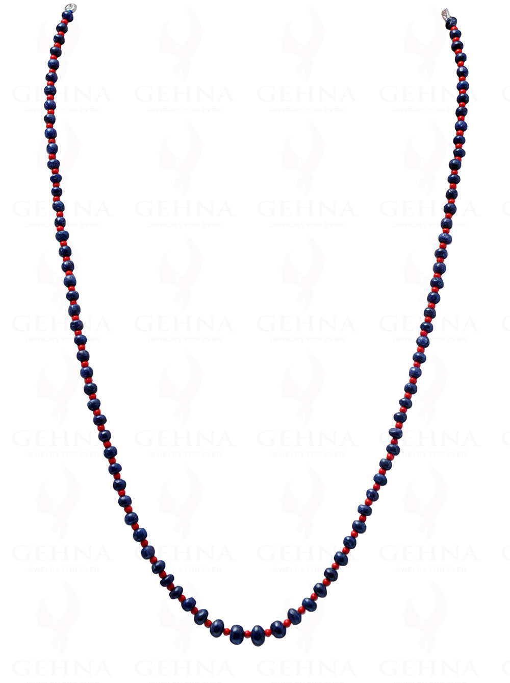 Blue sapphire & Coral Gemstone Bead Necklace NS-1682