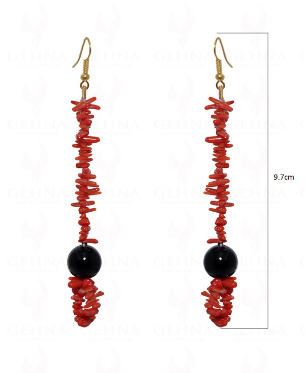 Natural Coral & Black Onyx Gemstone Earring In .925 Sterling Silver ES-1682