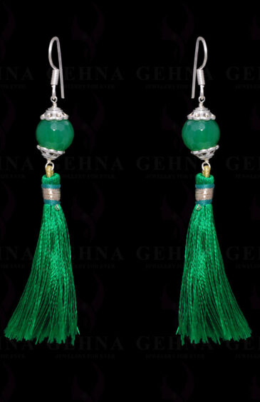 Green Onyx Gemstone Faceted Bead Earring With Tassel ES-1683
