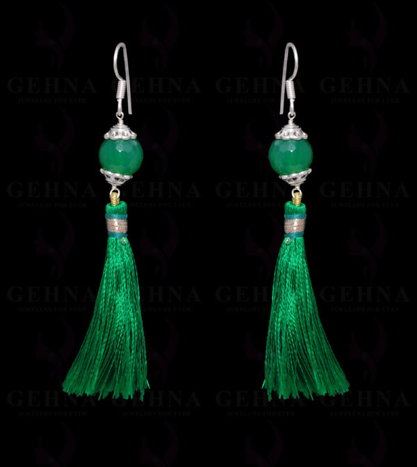 Green Onyx Gemstone Faceted Bead Earring With Tassel ES-1683