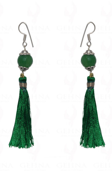 Green Onyx Gemstone Faceted Bead Earring With Tassel ES-1683