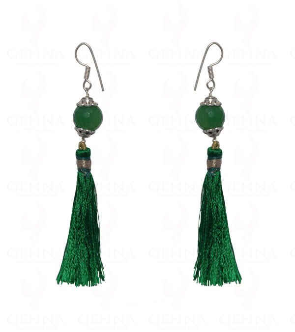 Green Onyx Gemstone Faceted Bead Earring With Tassel ES-1683