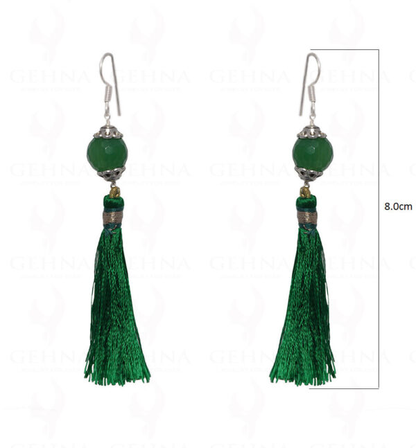 Green Onyx Gemstone Faceted Bead Earring With Tassel ES-1683