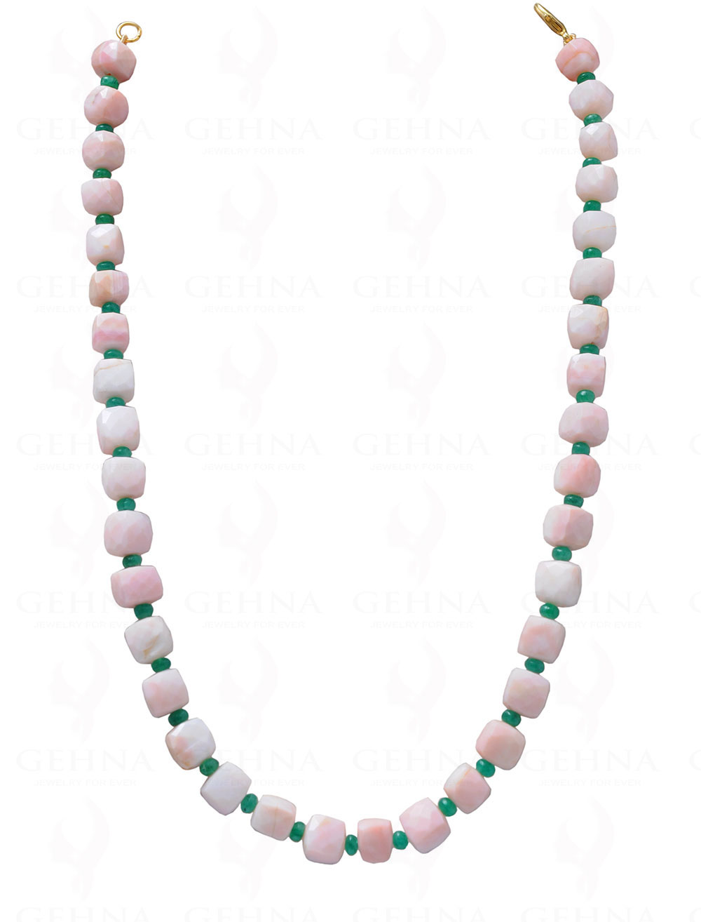 Emerald & Rose Quartz Gemstone Cushion Shaped Beads Necklace Set NS-1684