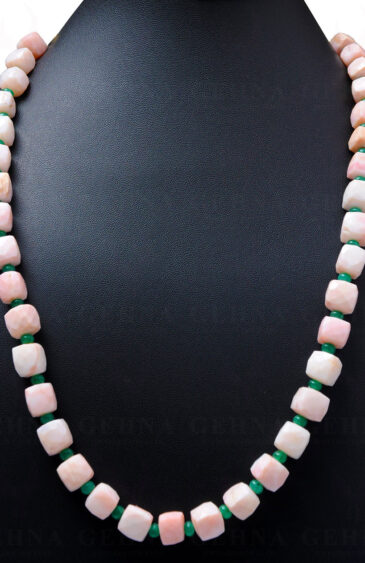 Emerald & Rose Quartz Gemstone Cushion Shaped Beads Necklace Set NS-1684