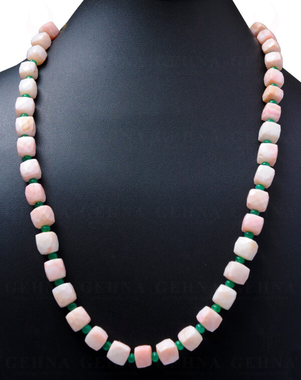 Emerald & Rose Quartz Gemstone Cushion Shaped Beads Necklace Set NS-1684